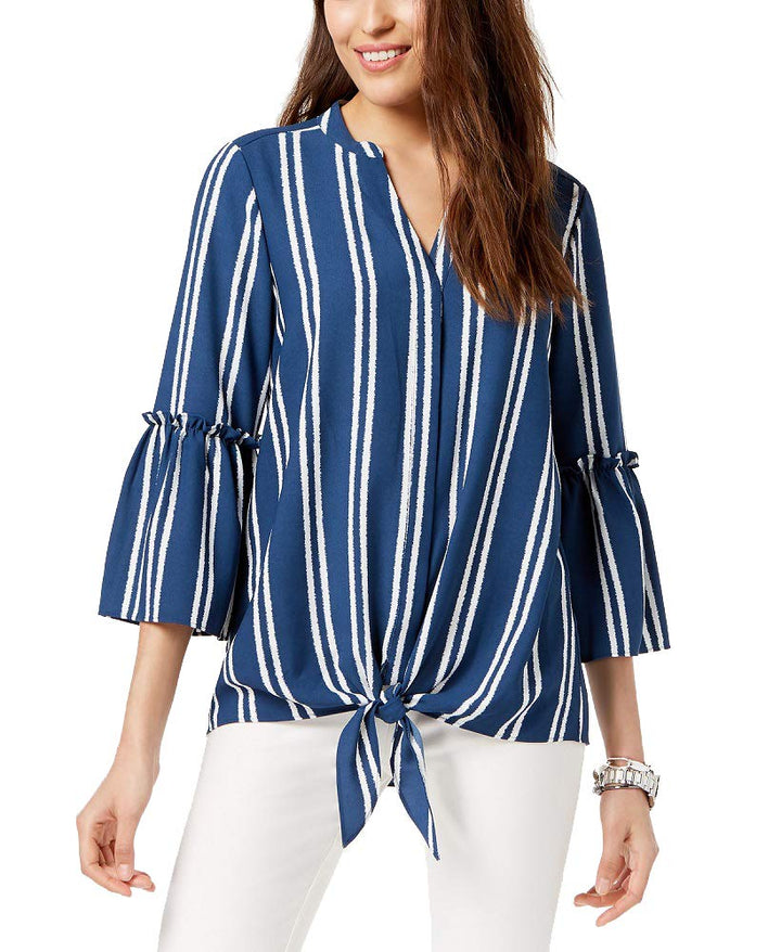 Alfani Striped Tie Front Blouse