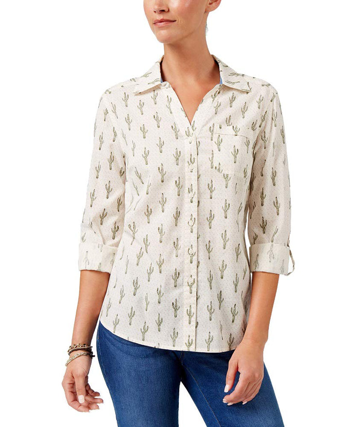 Style & Co Petite Cotton Printed Shirt