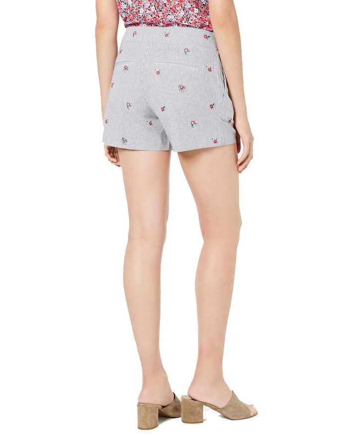 Striped Floral-Print Shorts