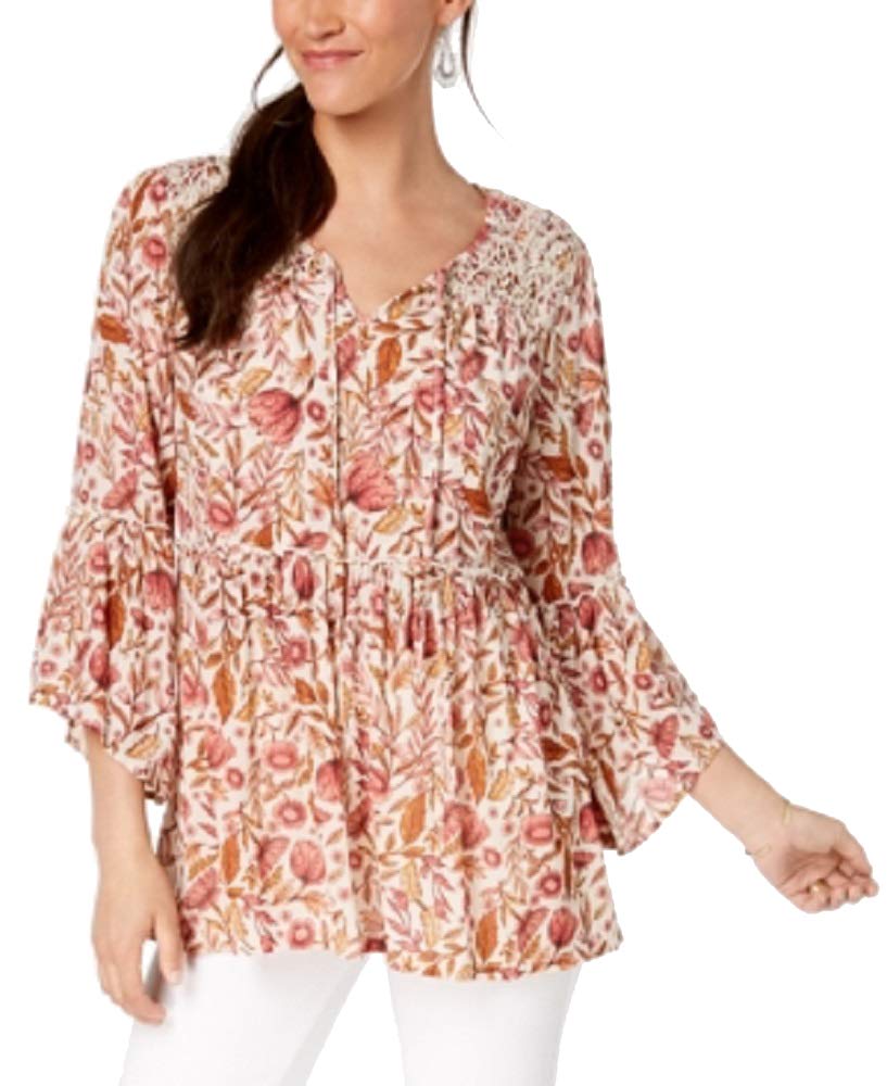 Style & Co Floral Print Lace Peasant Top