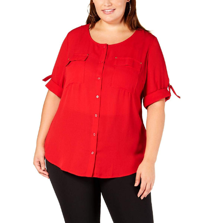 NY Collection Plus Petite Plus Size Utility Shirt