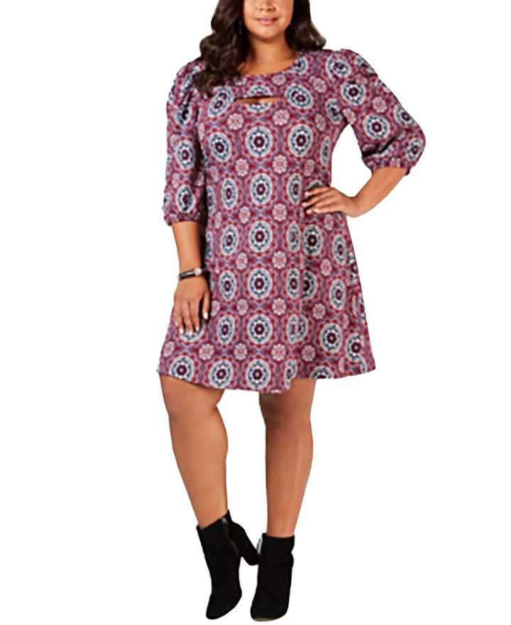 Plus Size Printed Puff-Sleeve Dress