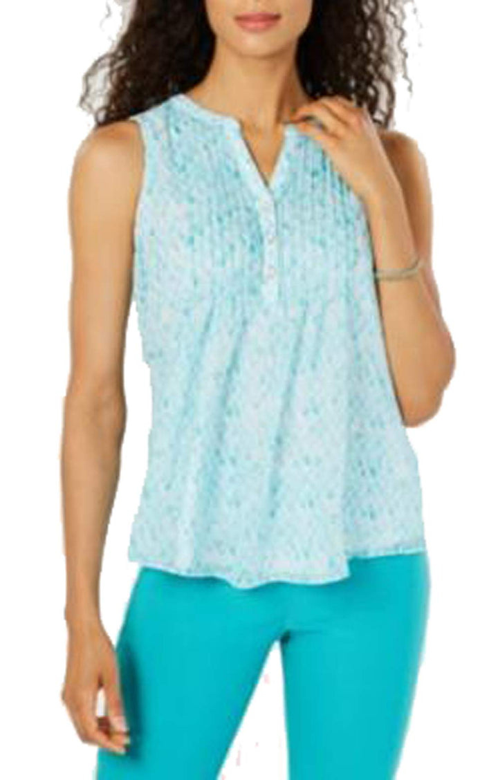 Charter Club Petite Seahorse Print Pintucked Top