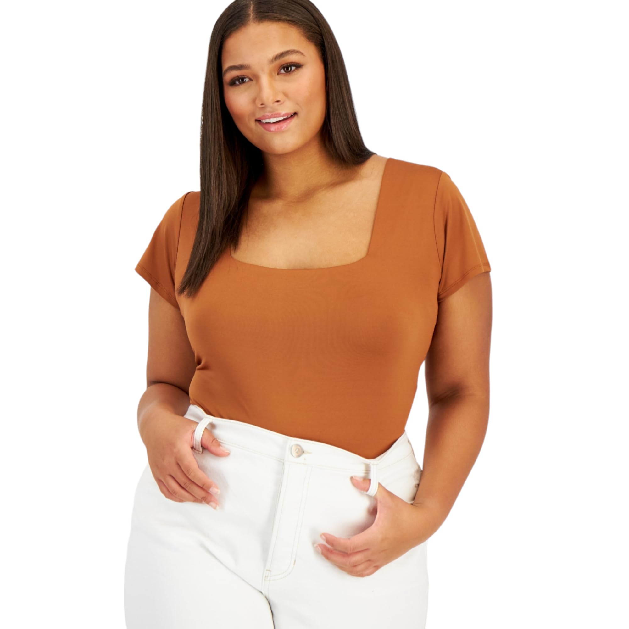 Now This Trendy Plus Size Square Neck Bodysuit