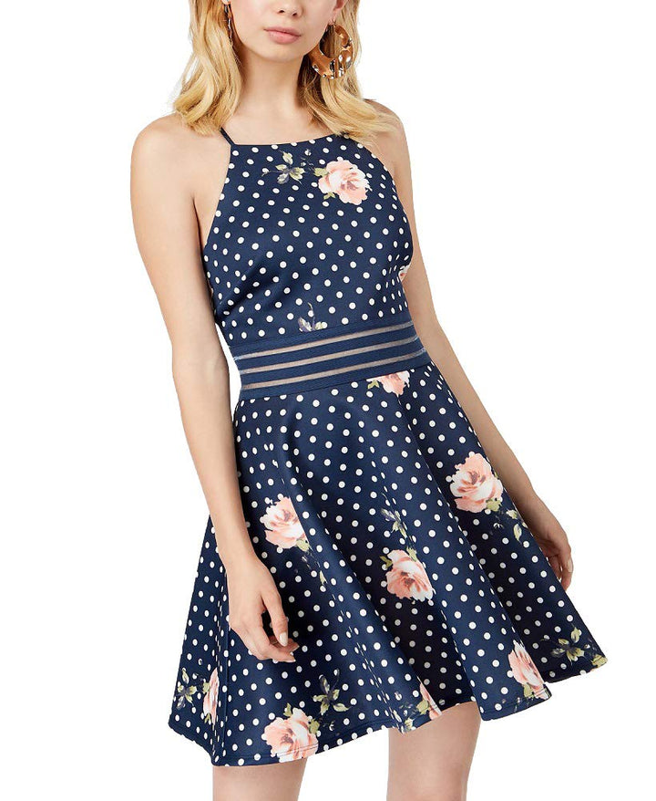 City Studios Juniors Printed Illusion Waist Halter Dress
