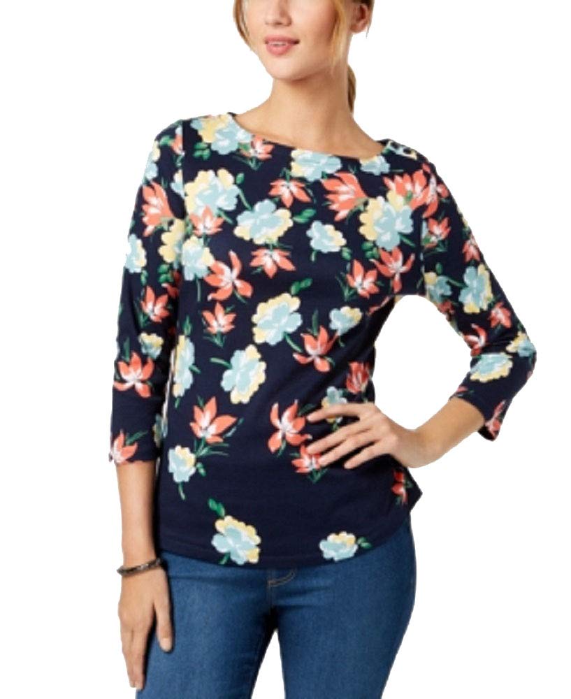 Button-Shoulder Print Top