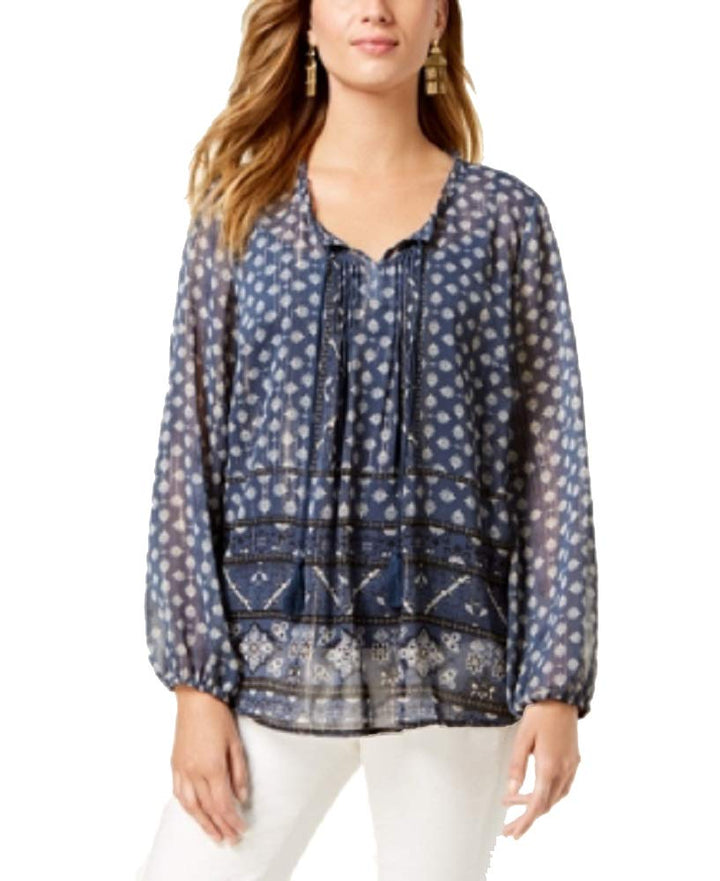Style & Co Petite Printed Peasant Top