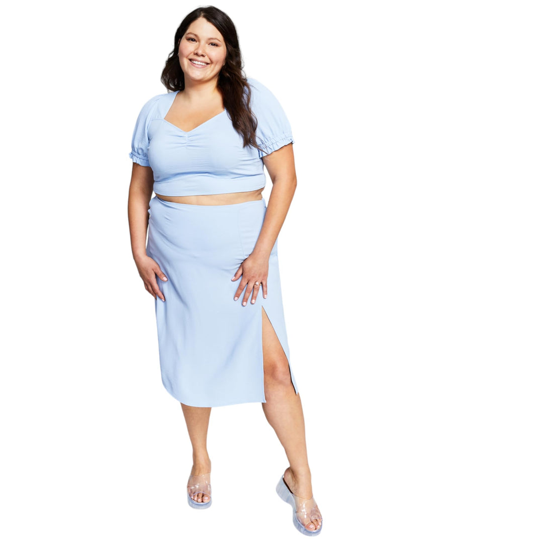 Now This Trendy Plus Size Side Slit Midi Skirt