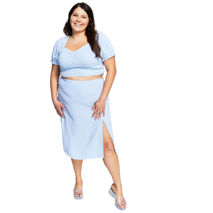 Now This Trendy Plus Size Side Slit Midi Skirt