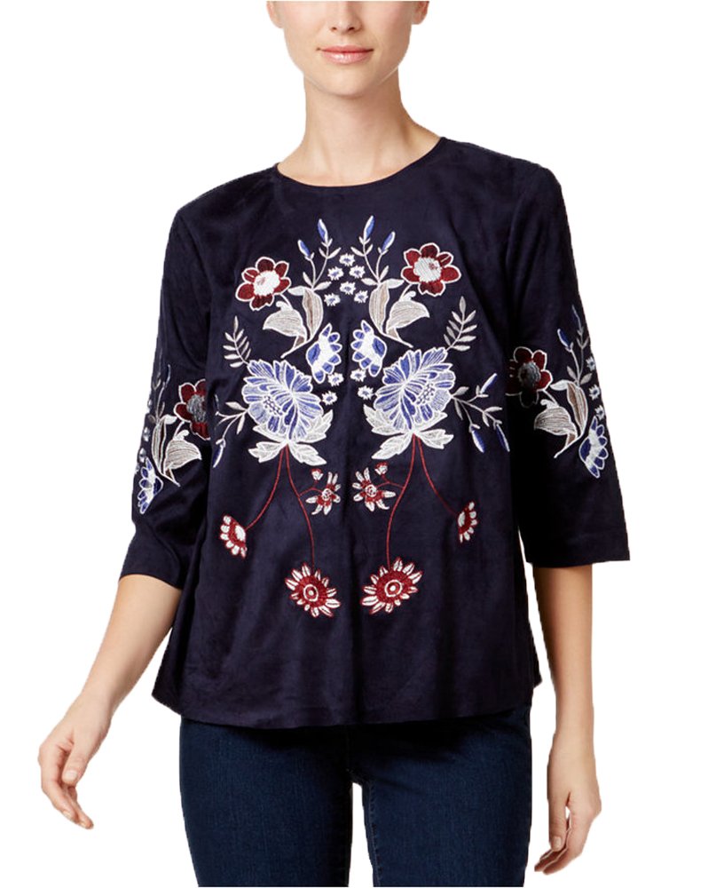Charter Club Embroidered Faux Suede Top