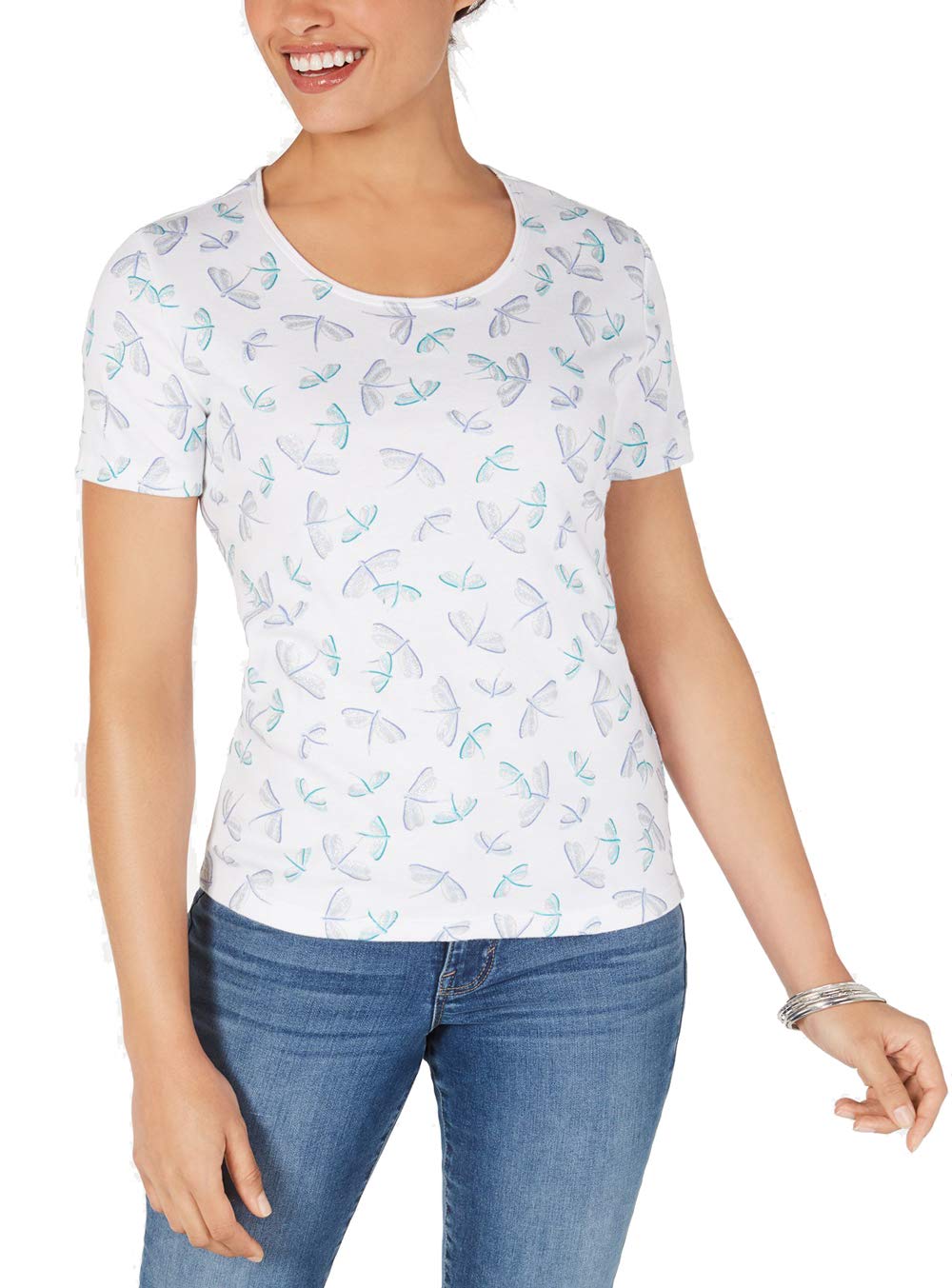 Karen Scott Scoop Neck Dragonfly Print T-Shirt