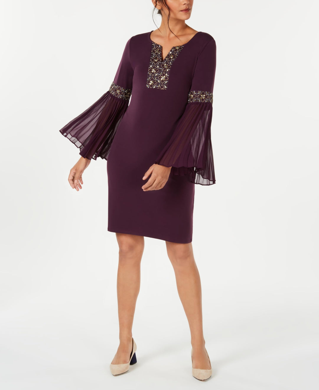 JM Collection Petite Beaded Bell Sleeve Dress