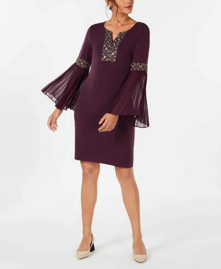 JM Collection Petite Beaded Bell Sleeve Dress