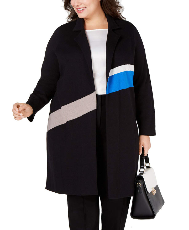 Plus Size Colorblocked Trench Sweater Coat