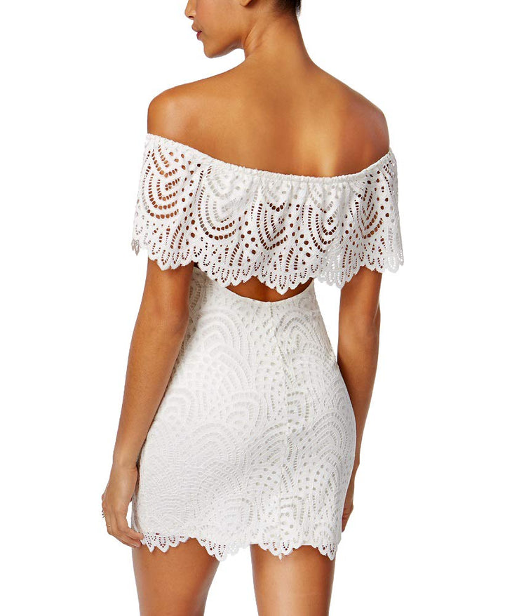 Material Girl Juniors Off The Shoulder Lace Ruffle Bodycon Dress