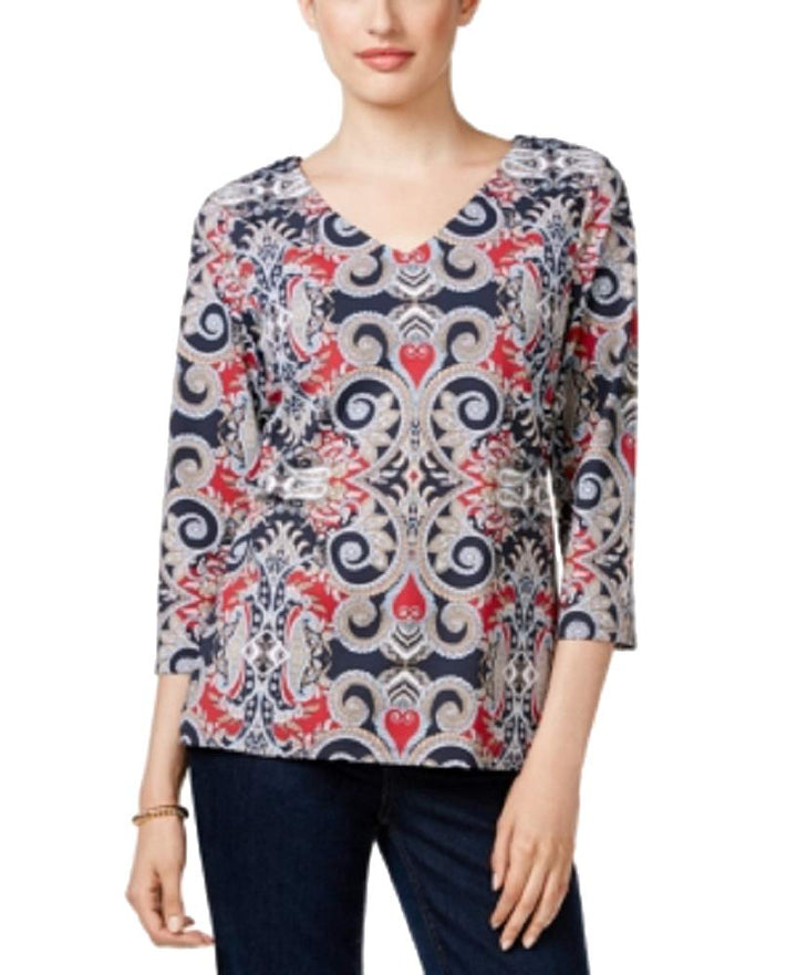 Charter Club Petite Printed V-Neck Top