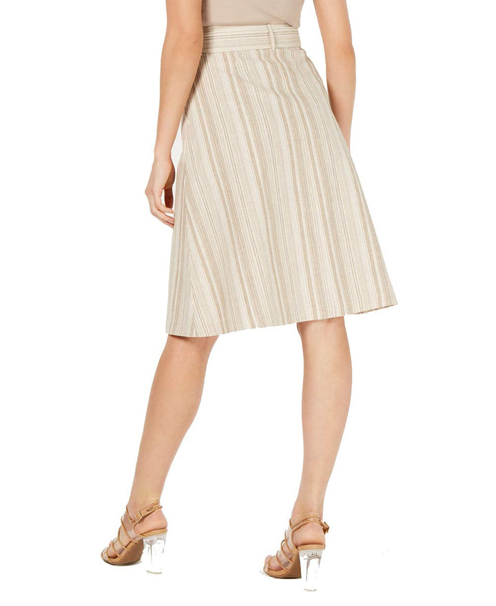 Striped Button-Front Midi Skirt