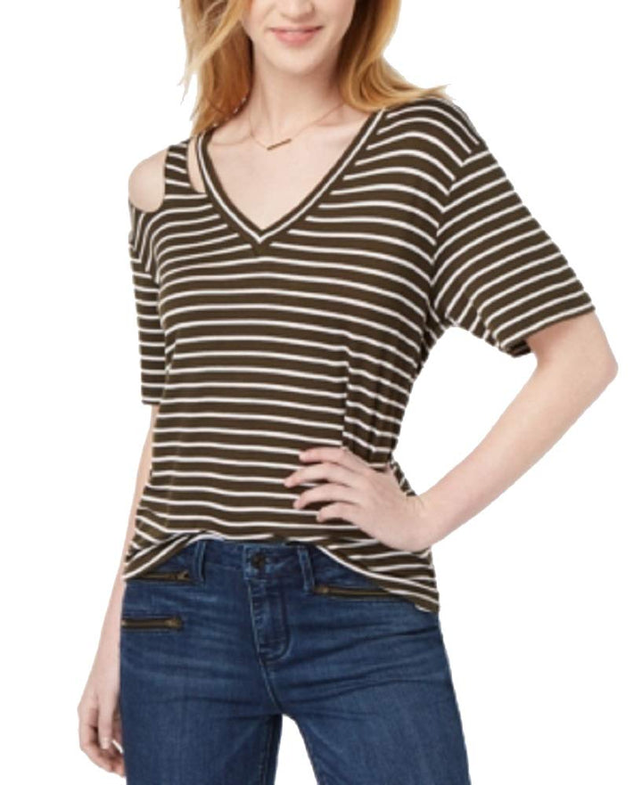Juniors' Striped Cutout T-Shirt