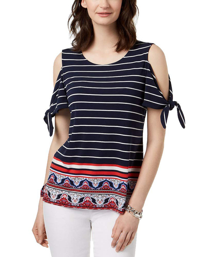 Charter Club Petite Tie Sleeve Cold Shoulder Top