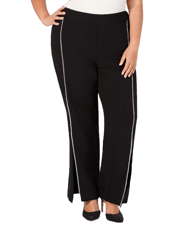 I.N.C. Plus Size Rhinestone-Trim Crepe Wide-Leg Pants