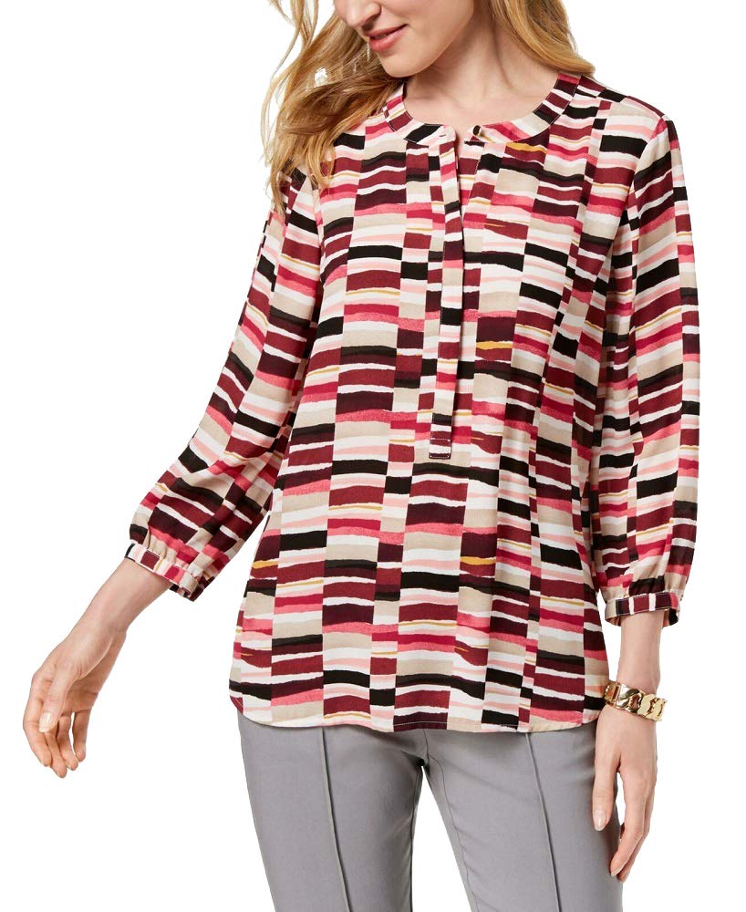 JM Collection Printed Pleated Back Blouse