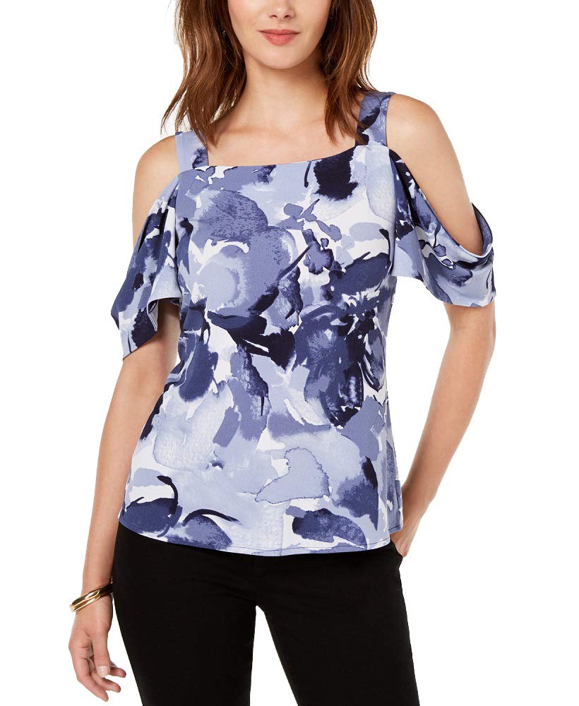 Petite Printed Cold Shoulder Top