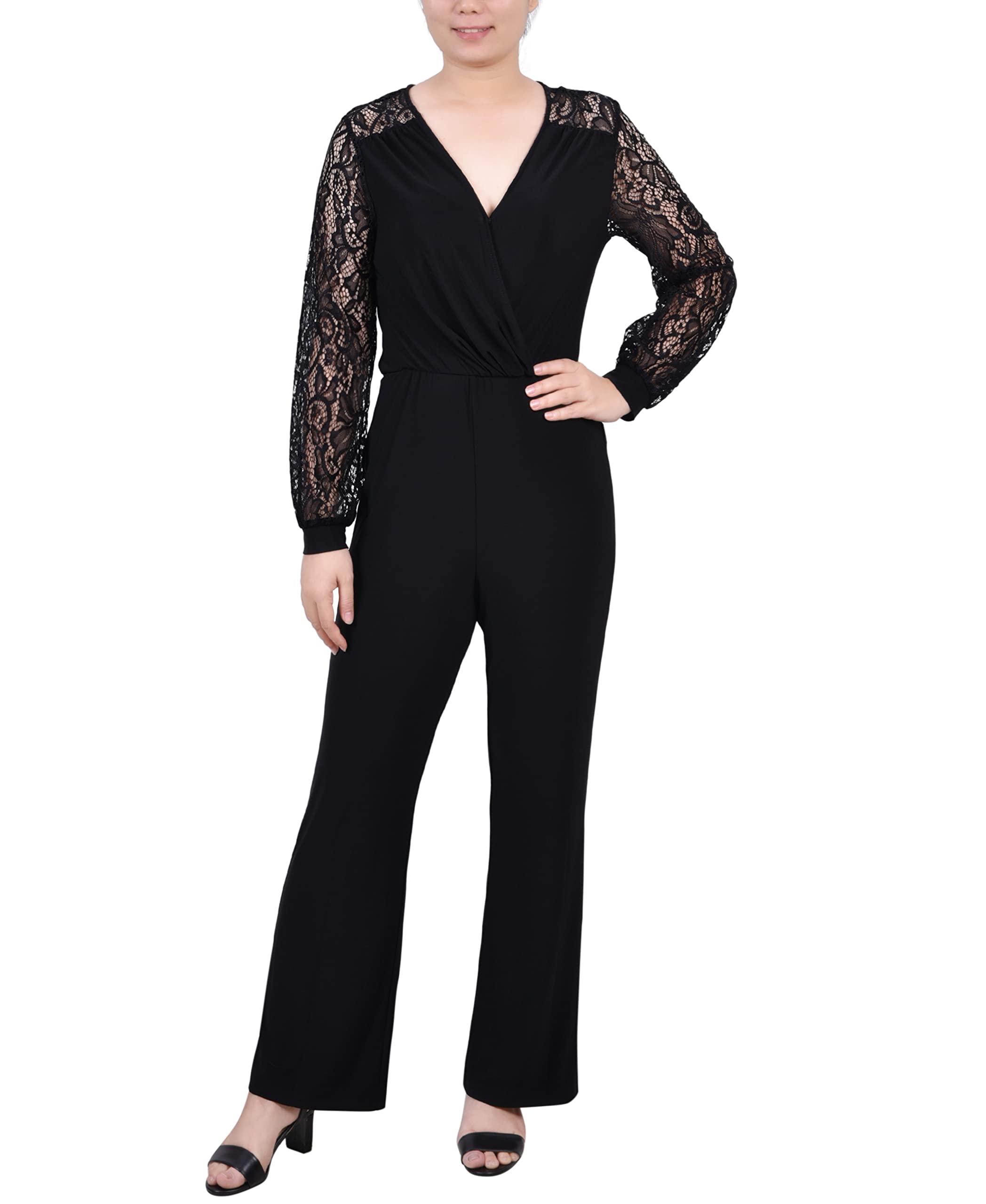 Petite Jumpsuit with Lace Sleeve