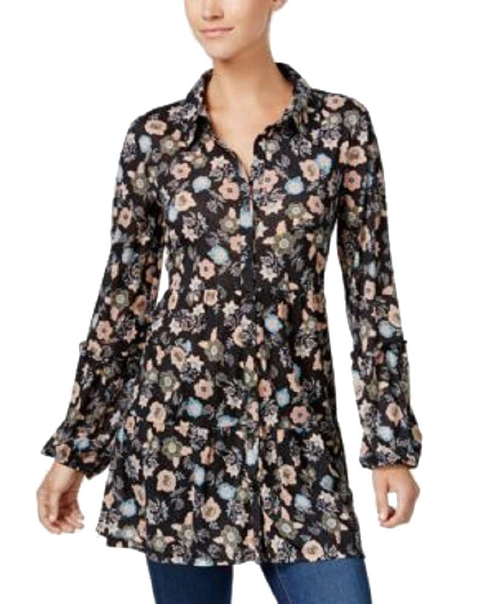 Style & Co Printed Button Front Flounce Shirt