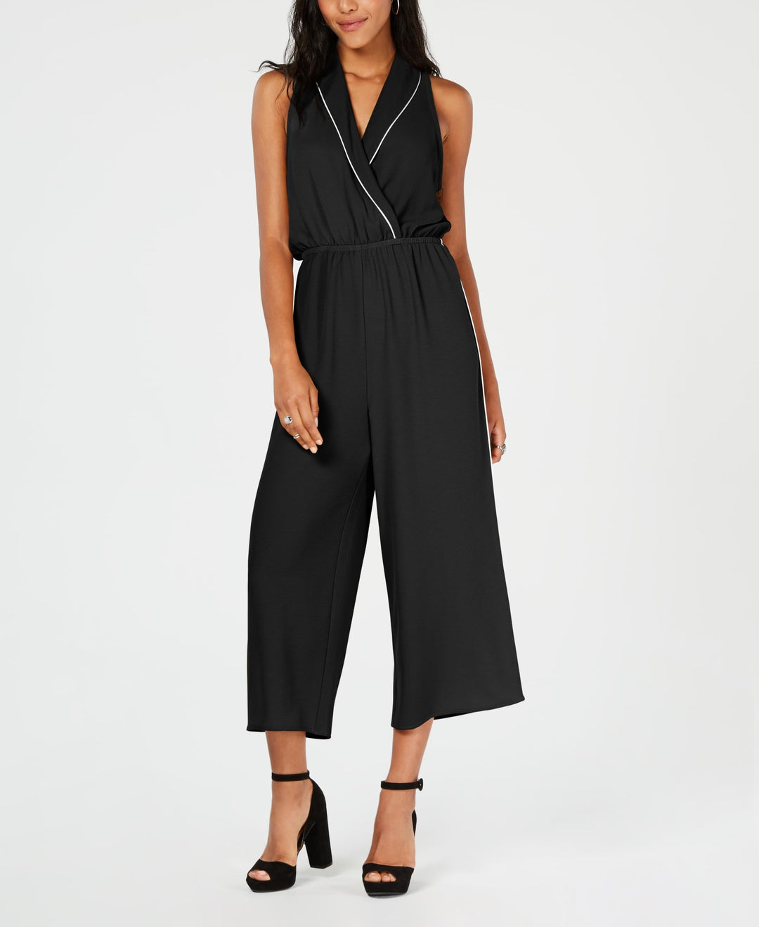 Almost Famous Juniors Piped Collar Jumpsuit