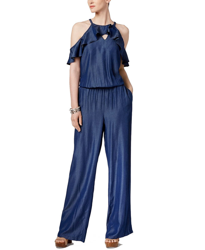 INC International Concepts Ruffled Cold Shoulder Jumpsuit