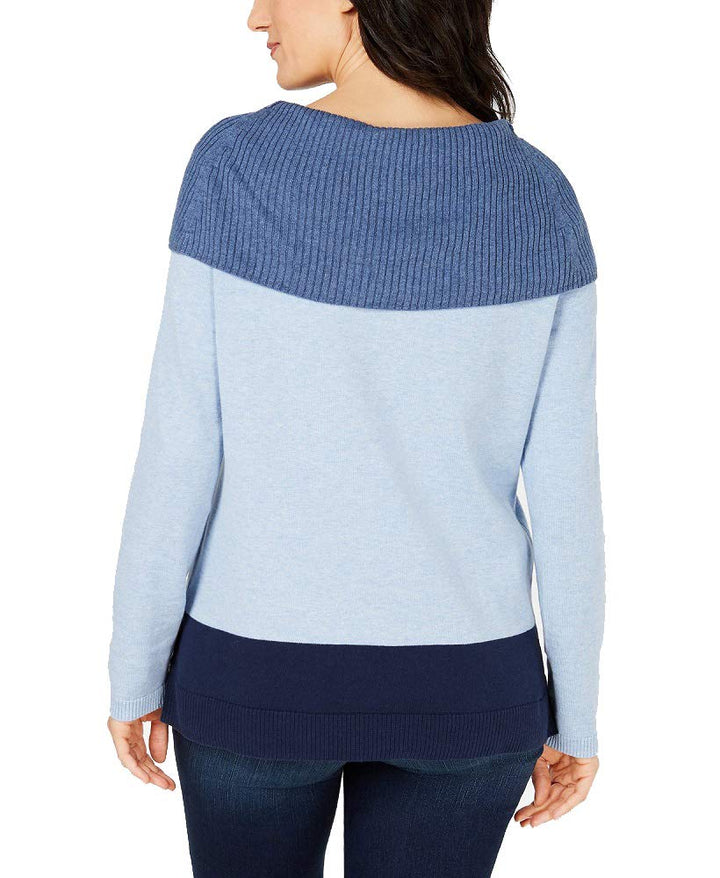 Karen Scott Cotton Colorblocked Cowl Neck Sweater