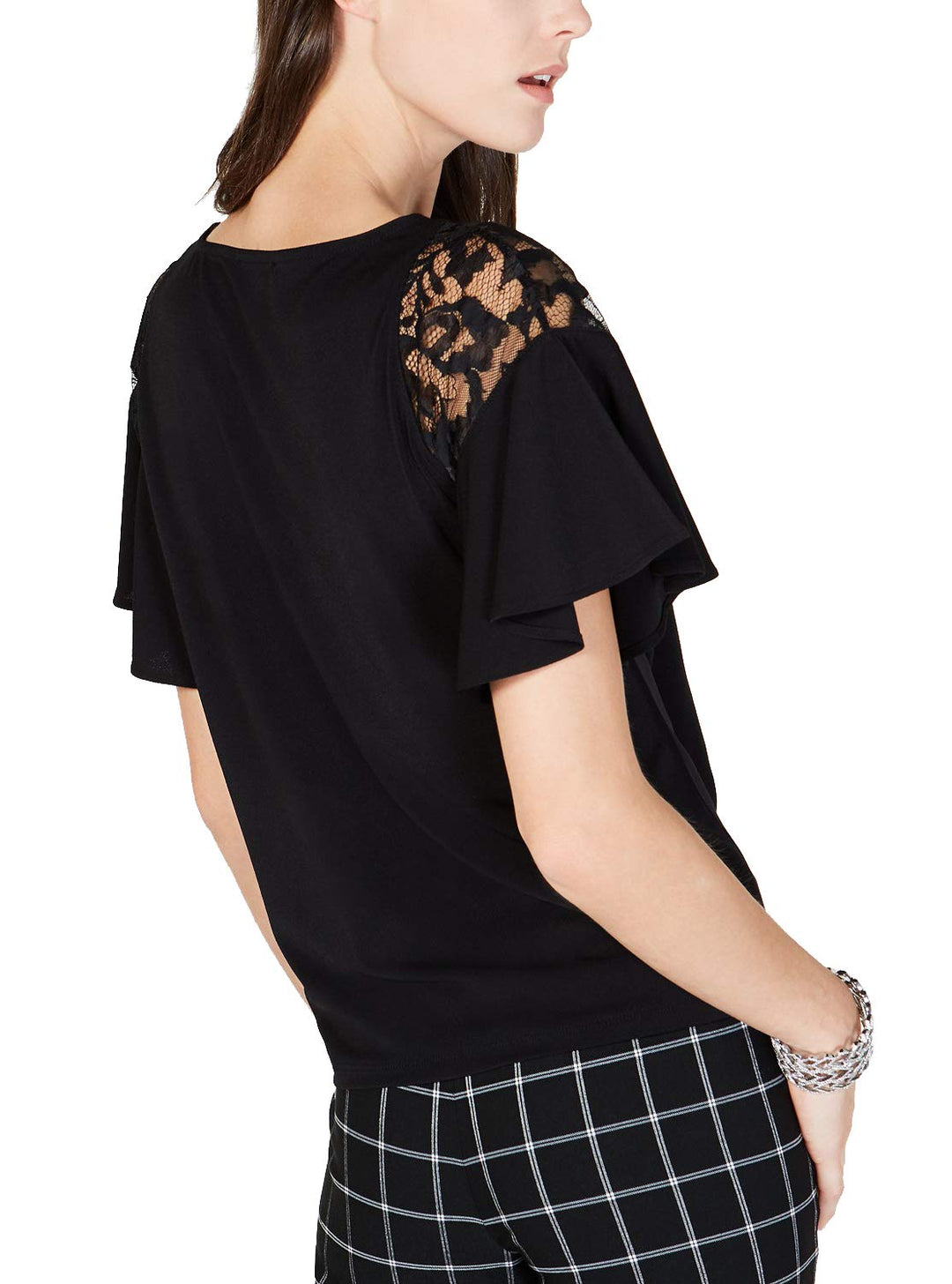 Short Sleeve Lace Detail Ruffle Shirt