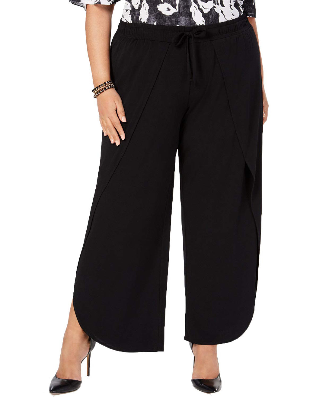 I.N.C. Plus Size Soft Overlay Wide-Leg Pants