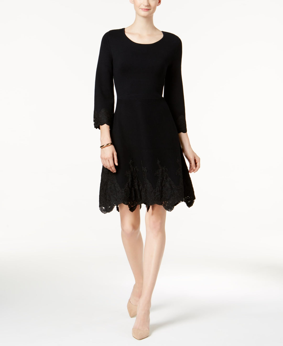 Charter Club Petite Lace Hem Fit Flare Dress