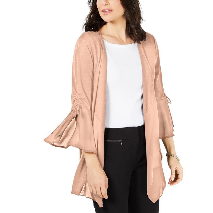JM Collection Chiffon Trim Bell Sleeve Cardigan