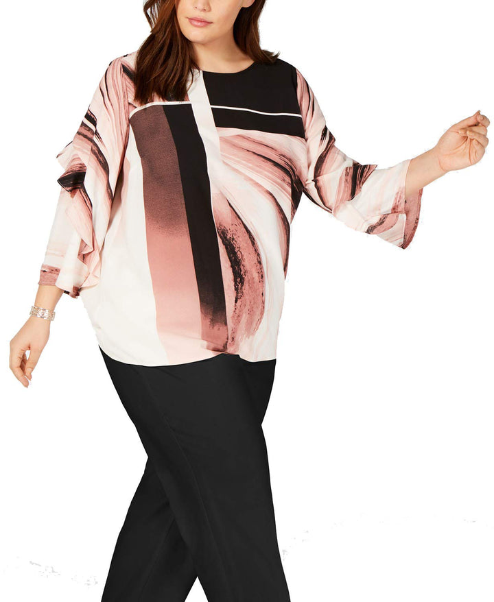 Plus Size Printed Flounce-Sleeve Blouse