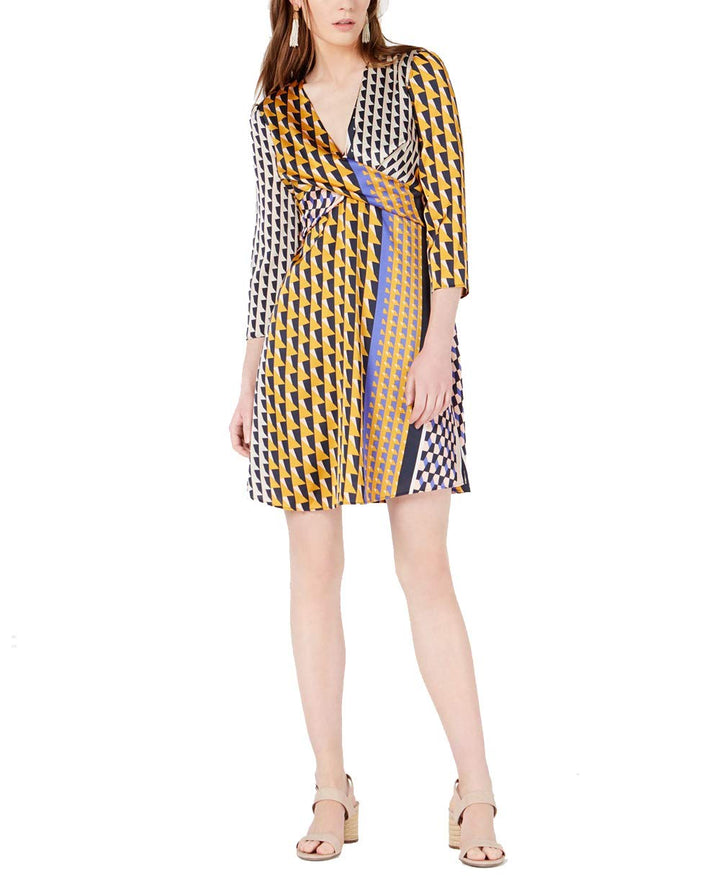 Geo-Print Twist-Front Dress