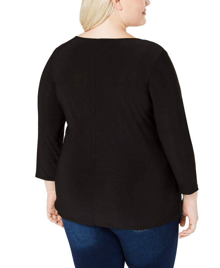 NY Collection Plus Size Asymmetrical Colorblocked Top