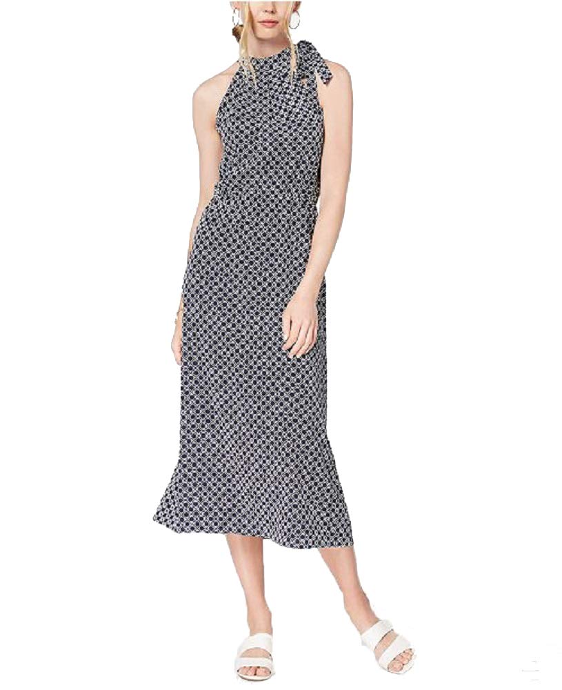 Maison Jules Printed Tie Neck Midi Dress