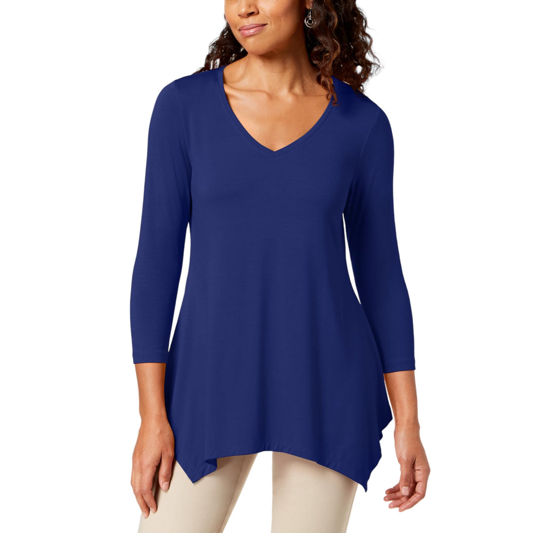 JM Collection V Neck Handkerchief Hem Top