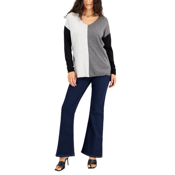 INC International Concepts Womens Colorblocked Step Hem Tunic Sweater