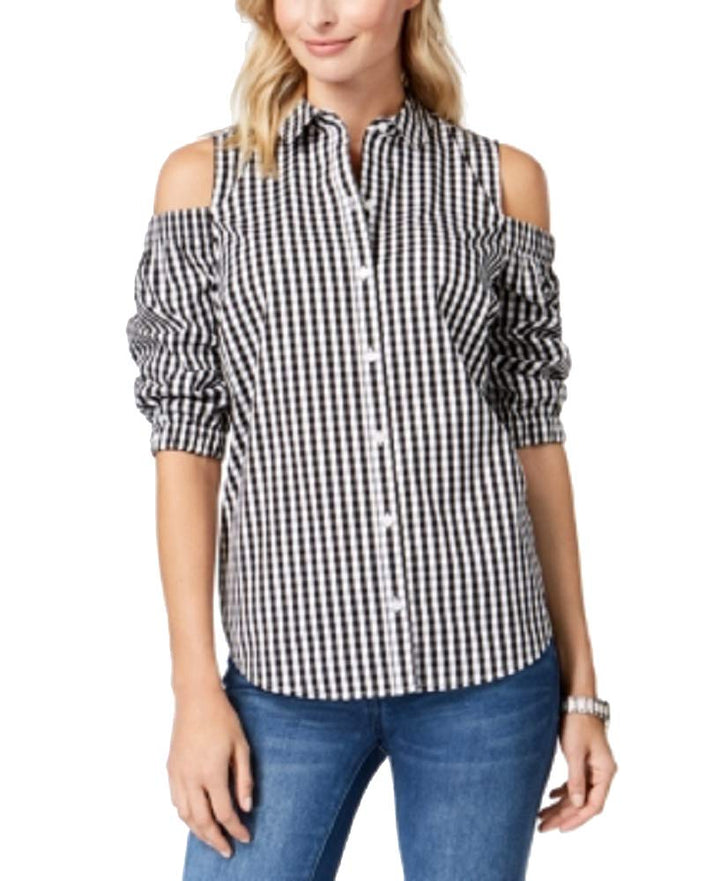 Cold-Shoulder Gingham Shirt