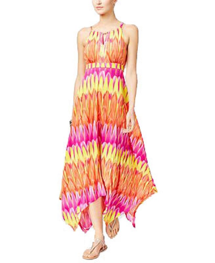 INC International Concepts Petite Printed Embellished Handkerchief Hem Maxi Dress