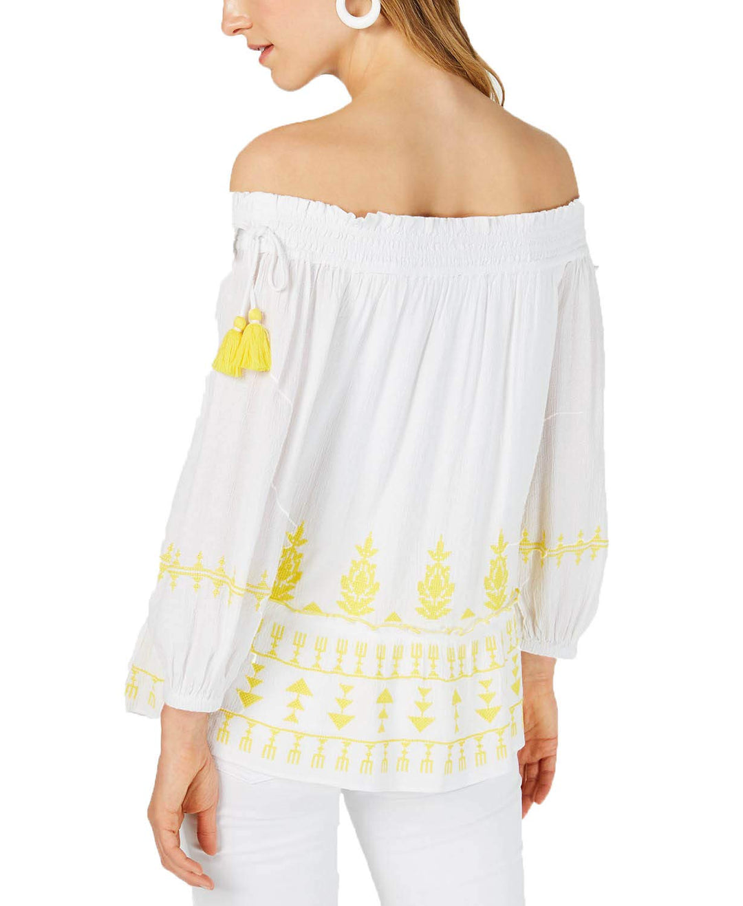 Smocked Embroidered Off The Shoulder Top