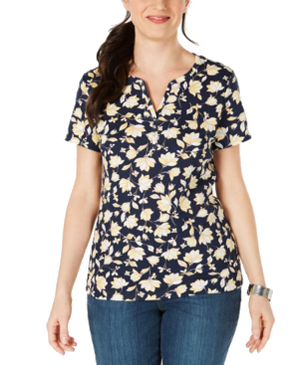 Karen Scott Printed Split Neck T-Shirt