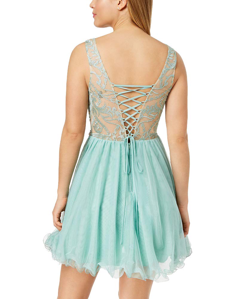 City Studios Juniors Embellished Lace Corset Fit Flare Dress