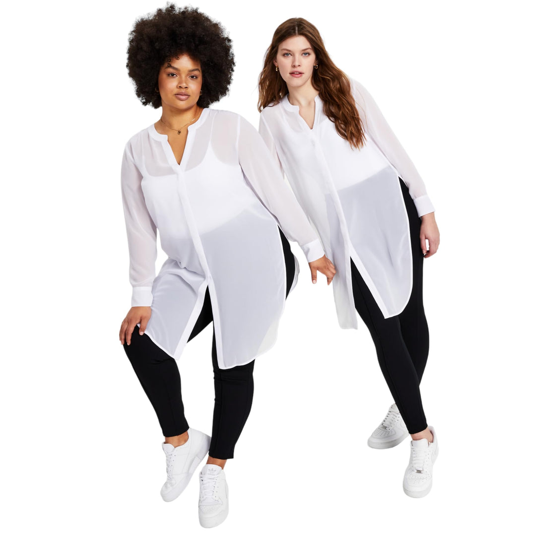 Petite Semi-Sheer Tunic Blouse