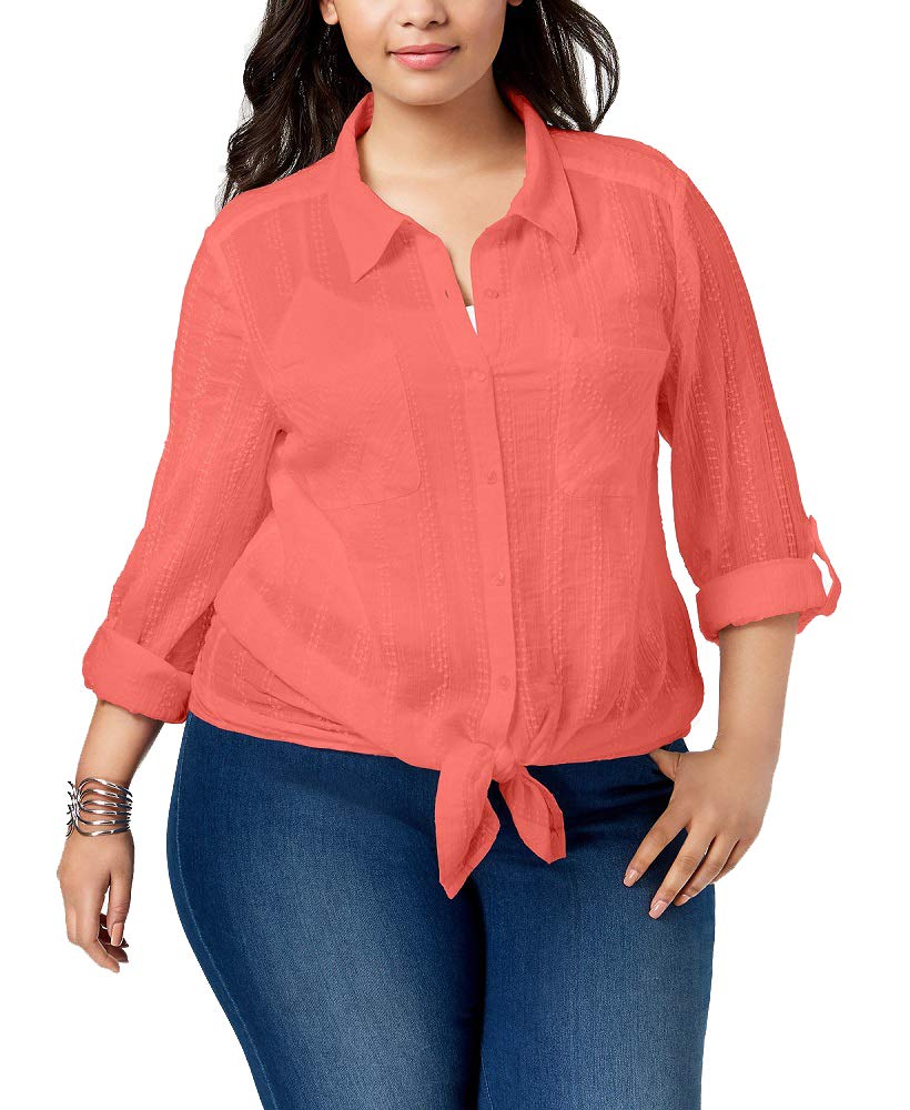 Style & Co Plus Size Sheer Tabbed Sleeve Shirt