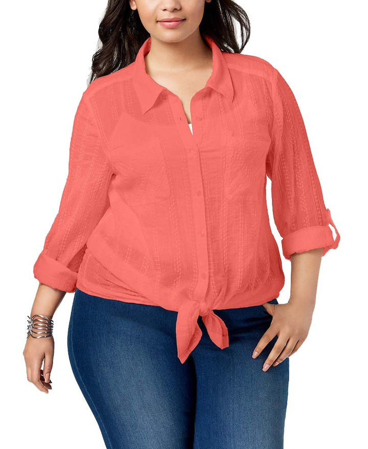 Style & Co Plus Size Sheer Tabbed Sleeve Shirt