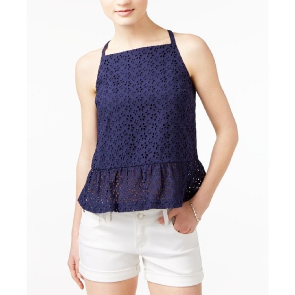 Maison Jules Eyelet Peplum Top